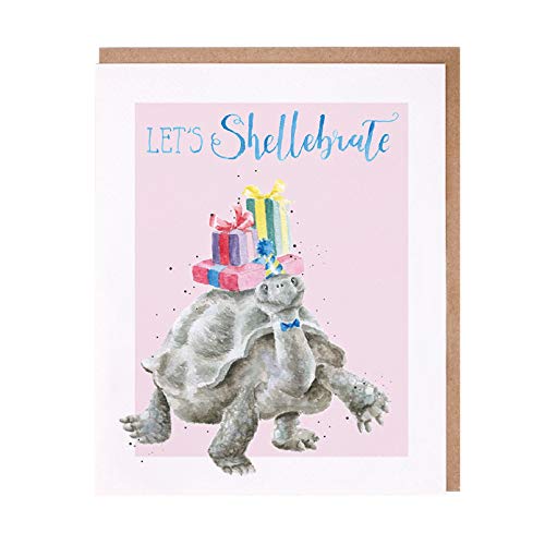 Wrendale - PAC013 - Grußkarte, Doppelkarte mit Umschlag, Party Animals, Schildkröte, Geburtstag, Let´s shellebrate, 14cm x 17cm von Wrendale Designs