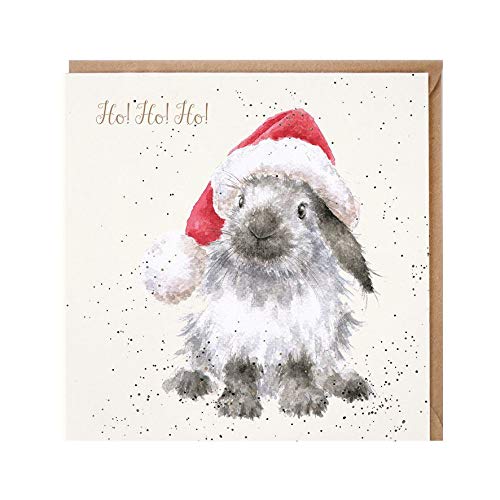 Wrendale - X066 - Doppelkarte mit Umschlag, Weihnachten, Hase mit Weihnachtsmütze, Ho! Ho! Ho!, 15cm x 15cm, quadratisch von Wrendale Designs