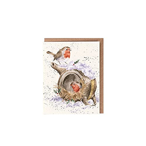 Wrendale - XGE024 - Weihnachten Grußkarte, Doppelkarte mit Umschlag, Mini Karte, Rotkehlchen, From our nest to yours, 7,2cm x 9cm von Wrendale Designs
