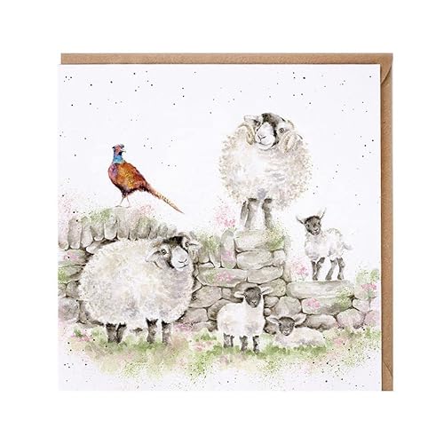 Geburtstagskarte mit Schaf- und Fasan-Motiv – Green Pastures Wrendale Blanko-Grußkarte von Wrendale