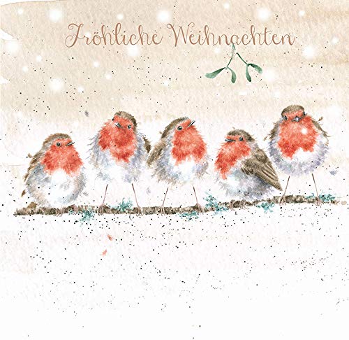Wrendale Doppelkarte Weihnachten mit Umschlag, Fröhliche Weihnachten, Motiv Rotkehlchen sitzen auf Ast,15x15 cm Wrendale Doppelkarte Weihnachten mit Umschlag, Fröhliche Weihnachten, Motiv Rotkehlchen sitzen auf Ast,15x15 cm von Wrendale Designs