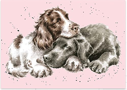 Wrendale - PC001 - Postkarte, kuschelnde Hunde, 10,5cm X 15cm, pink von Wrendale