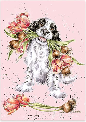 Wrendale - PC015 - Postkarte, Hund mit Blumen, Thank You, 10,5cm X 15cm, pink von Wrendale
