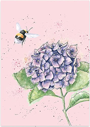 Wrendale - PC017 - Postkarte, Hummel und Hortensie, The busy bee, 10,5cm X 15cm, pink von Wrendale