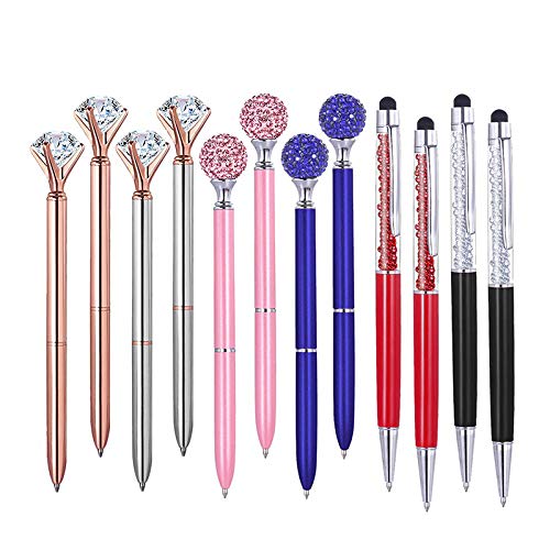 12 Stück Kristallkugelschreiber Diamant + 2 in 1 Universal Slim Stylus Pen Kapazitiver Eingabestift + Strass (6 gemischte Farben) von Wresetly