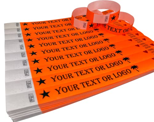 1000 Neon Orange Individuell Bedruckte Tyvek-Armbänder mit Ihrem Personalisierten Text/Logo für veranstaltungen, Partys, Festivals, ID von Wrist Magic Studio