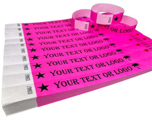 1000 Neon Rosa Individuell Bedruckte Tyvek-Armbänder mit Ihrem Personalisierten Text/Logo für veranstaltungen, Partys, Festivals, ID von Wrist Magic Studio