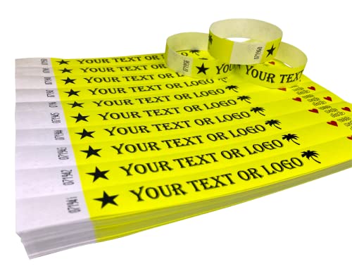 1000 Neongelb Individuell Bedruckte Tyvek-Armbänder mit Ihrem Personalisierten Text/Logo für veranstaltungen, Partys, Festivals, ID von Wrist Magic Studio