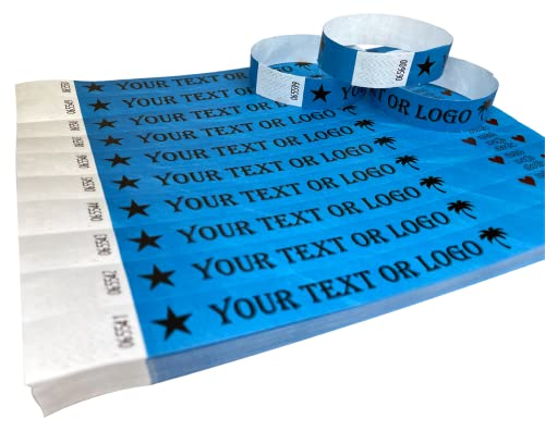 200 Neonblau Individuell Bedruckte Tyvek-Armbänder mit Ihrem Personalisierten Text/Logo für veranstaltungen, Partys, Festivals, ID von Wrist Magic Studio