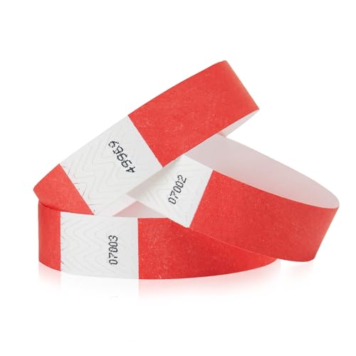 Wristco Tyvek-Armbänder, Neonrot, 1,9 cm, 100 Stück von Wristco