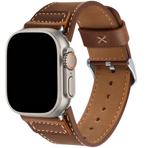 Wristitani Echtes Leder Vintage Armband Kompatibel mit Apple Watch Lederarmband 44mm 45mm 42mm 49mm 41mm 40mm 38mm, Smartwatch Ersatzarmbänder Damen Herren für iWatch Ultra 2 Serie 9 8 7 SE 6 5 4 3 2 von Wristitani