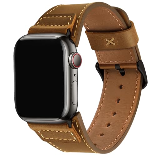 Wristitani Echtes Leder Vintage Armband Kompatibel mit Apple Watch Lederarmband 44mm 45mm 42mm 49mm 41mm 40mm 38mm, Smartwatch Ersatzarmbänder Damen Herren für iWatch Ultra 2 Serie 9 8 7 SE 6 5 4 3 2 von Wristitani