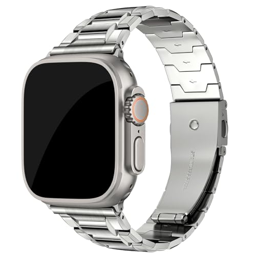 Wristitani Edelstahlarmband kompatibel with Apple Watch Armband 49mm 45mm 44mm 42mm,für iWatch Series Ultra 9/8/7/6/SE/5/4/3/2/1 Robust Metallarmband mit Doppelknopfverschluss für Damen Herren von Wristitani