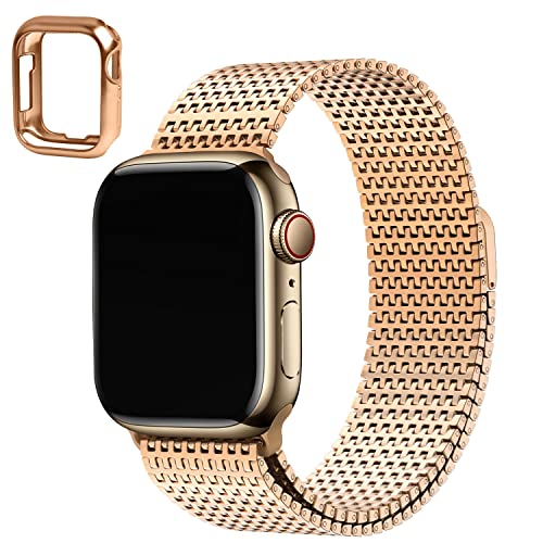 Wristitani Kompatibel mit Apple Watch Armband 49mm/45mm/44mm/42mm/41mm/40mm/38mm, 630 Edelstahl Metall Armband mit Magnetschnalle für iWatch Serie Ultra/9/8/7/6/SE/5/4/3/2/1,(Roségold) von Wristitani