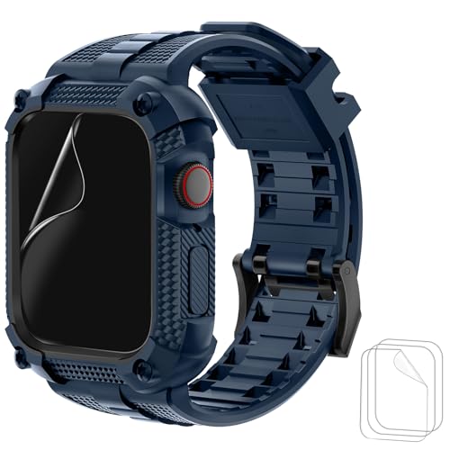 Wristitani kompatibel mit Apple Watch Armband 45mm mit Hülle Stoßfest Sport Wassserdicht armband,Robuste Schutzhülle mit Displayschutz, Ersatzarmband für iWatch Series 7 von Wristitani