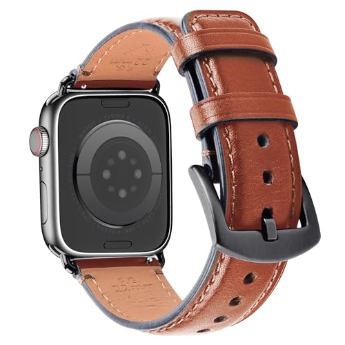 Wristitani kompatibel mit Apple Watch Armband Leder 45mm, Lederarmband für iWatch Ultra/8/7/6/SE/5/4/3, Premium Echte Original Uhrenarmband für Herren Damen, 49/45/44/42/41/40/38mm von Wristitani