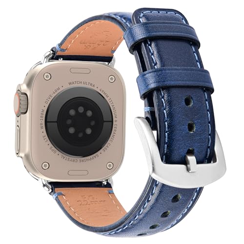 Wristitani kompatibel mit Apple Watch Lederarmband 49mm 45mm 41mm 44mm 40mm 42mm 38mm Vintage Ersatzarmband für iWatch Ultra/9/8/7/6/SE/5/4/3/2/1 Premium Echte Original Uhrenarmband für Herren Damen von Wristitani