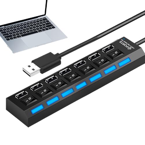 USB-Hub, Multi-Port-Splitter, Datenübertragungsstation, kompakte Anti-Rutsch-Basis, unabhängige Tastensteuerung, für Remote-Arbeit, Spiel-Setup, Studio, Reisen, Fotografie, (ABS) von Wrohto