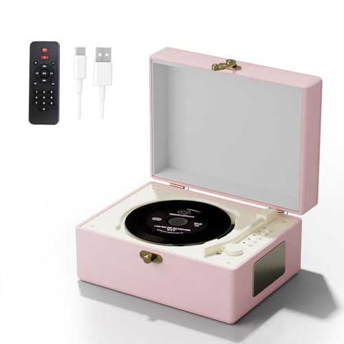 Tragbarer CD-Player mit Fernbedienung, 3600 mAh Akku, Lautsprecher, Pink von Wrong colors