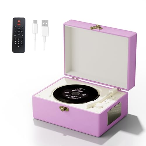 Tragbarer CD-Player mit Leder-Gehäuse, Fernbedienung, Ladefunktion, Violett von Wrong colors