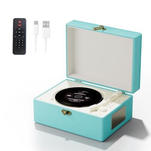 Tragbarer Leder-CD-Player mit Bluetooth, Fernbedienung, Integriertem Akku, Blau von Wrong colors