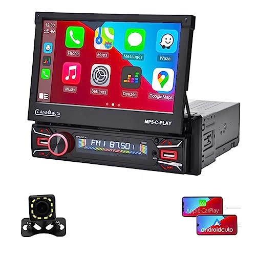 Wrtysully 1 Satz Elektrisch Ausklappbarer Touchscreen-Autoradio, Kabelloses CarPlay, Android-Auto-Bluetooth-Mirror-Link-Kamera von Wrtysully
