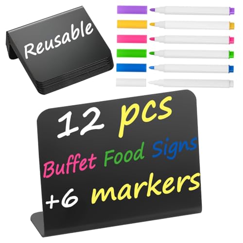 Wrtysully 12er-Packung 4 X 3 Kleine Lebensmitteletiketten für Partys, Buffet-Lebensmittelschilder für Geburtstage, Bäckereien, Hochzeitstischschilder, Lebensmittelanhänger von Wrtysully