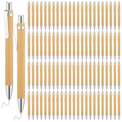 Wrtysully 200 Stück Bambus-Kugelschreiber, Einziehbarer Kugelschreiber Aus, Schwarze Tinte Aus Bambus, 1-Mm-Stift, Nachhaltige Stifte, Einfach zu Verwenden, 13,5 X 1,1 cm von Wrtysully