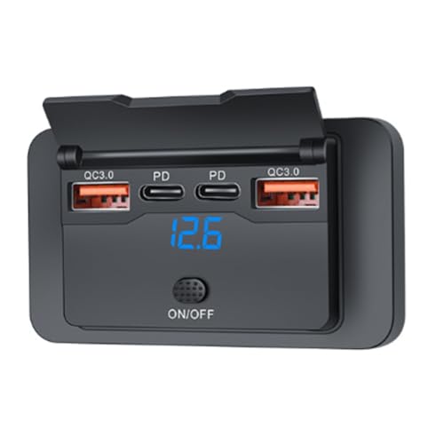 Wrtysully 4-Ports 12 V 108 W Dual PD + Dual QC3.0 USB-Ladegerät mit Digitalem Voltmeter-Schalter, Steckdosen-Panel-Adapter Wrtysully 4-Ports 12 V 108 W Dual PD + Dual QC3.0 USB-Ladegerät mit Digitalem Voltmeter-Schalter, Steckdosen-Panel-Adapter von Wrtysully