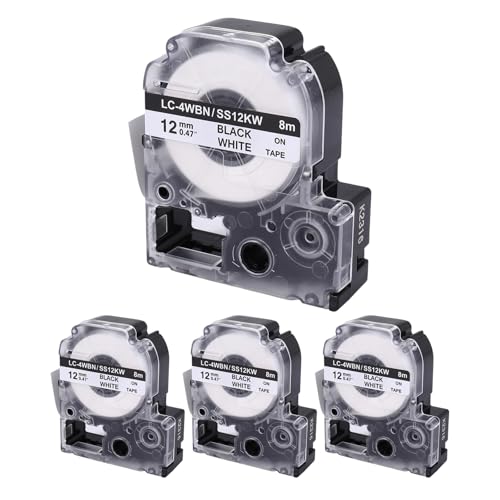 Wrtysully 4Er-Pack Kompatibles Etikettenbandersatz für -4WBN (SS12KW) Etikettenbandkassetten Schwarz auf WeißBand von Wrtysully