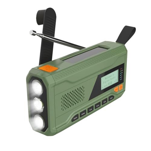 Wrtysully Mini-Kurbel-Bluetooth-Radio +//FM-Radio 4500 MAh Solarbetriebenes Notfallradio mit LED-Taschenlampe, SOS-Alarm von Wrtysully