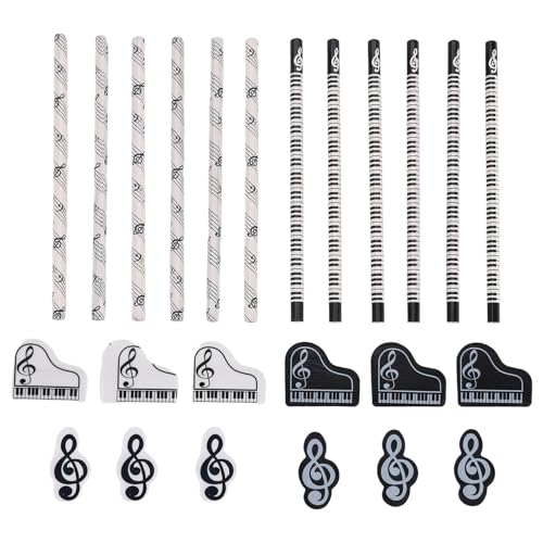 Wrtysully Musikstifte, Musiknoten-Bleistift mit Radiergummis zum Thema Musik, Holzstifte, GroßPackung, Tastatur, Lustige Bleistifte, Radiergummis, Geschenk (24 StüCk) von Wrtysully