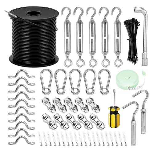 Wrtysully Set zum Aufhängen Von Lichterketten, Lichterkabel für Den Außenbereich, Set zum Aufhängen Von Lichterketten mit Kugeln, 200 Fuß Beschichtetes Kabel Aus Rostfreiem Stahl 304 Wrtysully Set zum Aufhängen Von Lichterketten, Lichterkabel für Den Außenbereich, Set zum Aufhängen Von Lichterketten mit Kugeln, 200 Fuß Beschichtetes Kabel Aus Rostfreiem Stahl 304 von Wrtysully