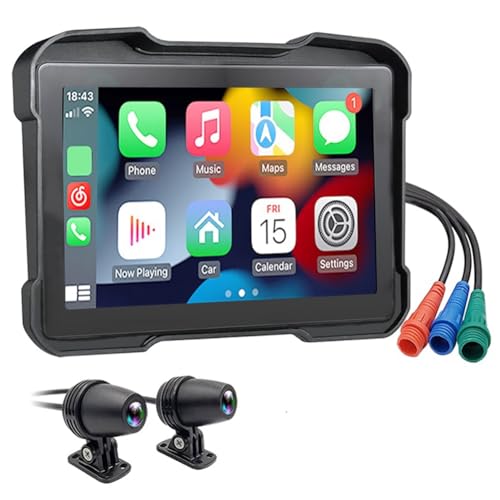 Wrtysully Tragbare 5-DVR-Dashcam für Motorräder, Kabelloses CarPlay, Android Auto-Bildschirm, GPS-Navigation, Wasserdichter Monitor von Wrtysully