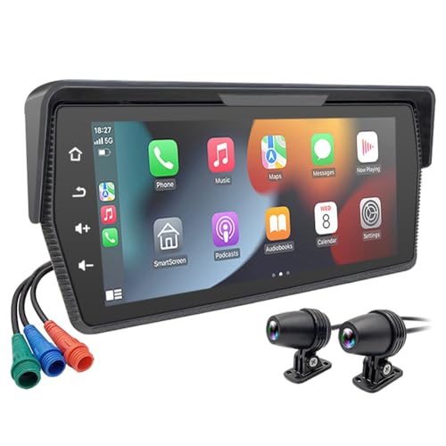 Wrtysully Tragbarer 6,86-Motorrad-DVR, Kabelloses Carplay, Android Auto-Bildschirm, GPS-Display, Monitor mit AHD-Kameras von Wrtysully