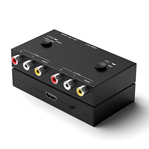 Wrugste 2 RCA auf HDMI Konverter,Dual AV zu HDMI,Composite zu HDMI Adapter Unterstützung 16:9/4:3 Kompatibel mit WII/N64/PS2/PS3/VHS/VCR/DVD Player etc(2 AV in 1 HDMI Out) von Wrugste