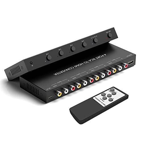 Wrugste 4 RCA auf HDMI Konverter,4 AV zu HDMI,Composite zu HDMI Adapter Unterstützung 16:9/4:3 Kompatibel mit WII/N64/PS2/PS3/VHS/VCR/DVD Player etc(4 AV in 1 HDMI Out) von Wrugste