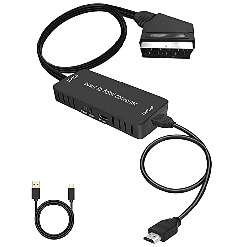Wrugste Scart auf HDMI Konverter mit HDMI-Kabel, HD Adapter 720P/1080P Video Audio für Monitor HDTV Projektor Xbox VHS STB Sky DVD Blu-ray Player mit USB-Kabel von Wrugste