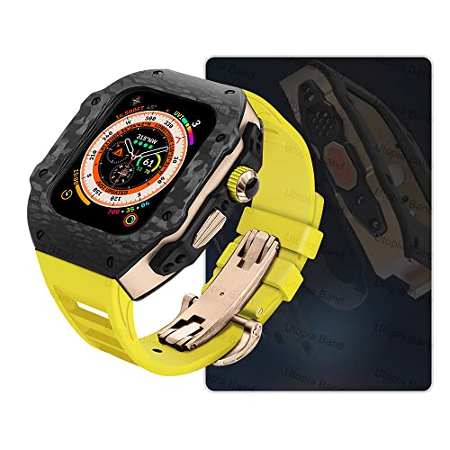Wtukmo Uhrengehäuse aus Karbonfaser, für Apple Watch Ultra 8, 2, 49 mm, Luxus-Modifikationsset, für iWatch 9, 8, 7, 6, 5, 4, SE, 45 mm, 44 mm, Fluorkautschuk-Armband mit Werkzeug (Stil 11,45 mm) von Wtukmo