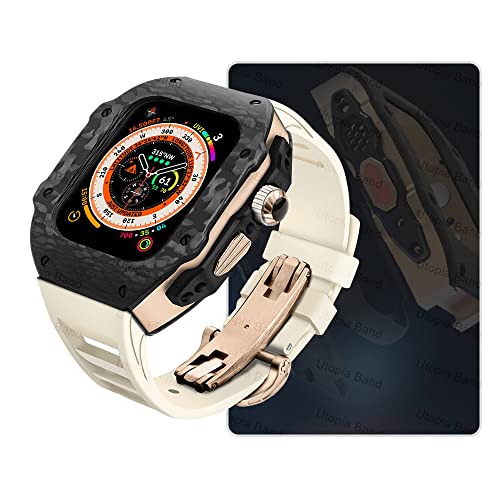 Wtukmo Uhrengehäuse aus Karbonfaser, für Apple Watch Ultra 8, 2, 49 mm, Luxus-Modifikationsset, für iWatch 9, 8, 7, 6, 5, 4, SE, 45 mm, 44 mm, Fluorkautschuk-Armband mit Werkzeug (Stil 14,45 mm) von Wtukmo