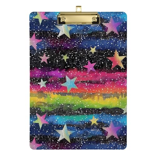 Glitzerndes Klemmbrett, Gothic-Sterne auf Regenbogen, A4, 31,8 x 22,9 cm, Militär-Klemmbrett, Klemmbrett, Griff mit niedrigem Profil-Clip für Kinder Glitzerndes Klemmbrett, Gothic-Sterne auf Regenbogen, A4, 31,8 x 22,9 cm, Militär-Klemmbrett, Klemmbrett, Griff mit niedrigem Profil-Clip für Kinder von Wudan