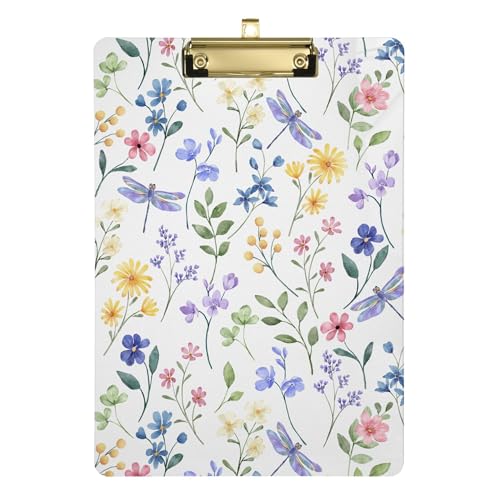 Klemmbrett mit Blumenmuster, Aquarell-Blumen, Rosa, Blau, Still-Edition, A4, 31,8 x 22,9 cm, großes Klemmbrett mit niedrigem Profil-Clip für medizinische Klemmbrett, Lehrer von Wudan
