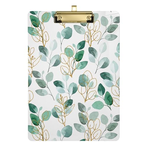 Klemmbrett mit Eukalyptusblättern, A4, 31,8 x 22,9 cm, Klemmbrett mit Datei mit niedrigem Profil-Clip für Kinder, Basketball-Trainer, Grün und Gold Klemmbrett mit Eukalyptusblättern, A4, 31,8 x 22,9 cm, Klemmbrett mit Datei mit niedrigem Profil-Clip für Kinder, Basketball-Trainer, Grün und Gold von Wudan