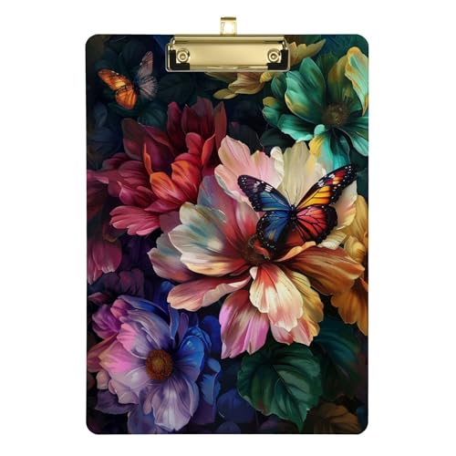 Klemmbrett mit bunten Blumen und Schmetterlingen, Klassenzimmer-Set, A4, 31,8 x 22,9 cm, großes Klemmbrett, Klemmbrett, Griff mit flachem Profil-Clip für Stillfußball Klemmbrett mit bunten Blumen und Schmetterlingen, Klassenzimmer-Set, A4, 31,8 x 22,9 cm, großes Klemmbrett, Klemmbrett, Griff mit flachem Profil-Clip für Stillfußball von Wudan