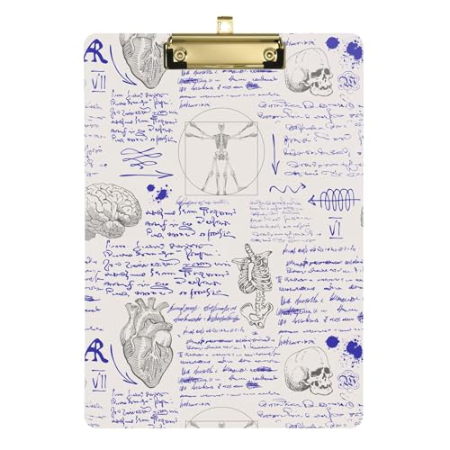 Sketch Retro-Klemmbrett im Vintage-Stil, A4, 31,8 x 22,9 cm, transparentes Klemmbrett (Langwort) mit niedrigem Profil-Clip für Ärzte, medizinische Unternehmer von Wudan