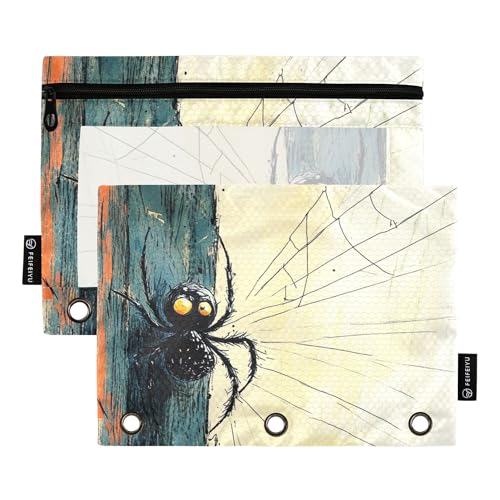 Spinning Web in Corner 3 Ringe Binder Federmäppchen mit Reißverschluss Set mit 2 Ordnern Dokumententasche Büro Dokument Organizer von Wudan