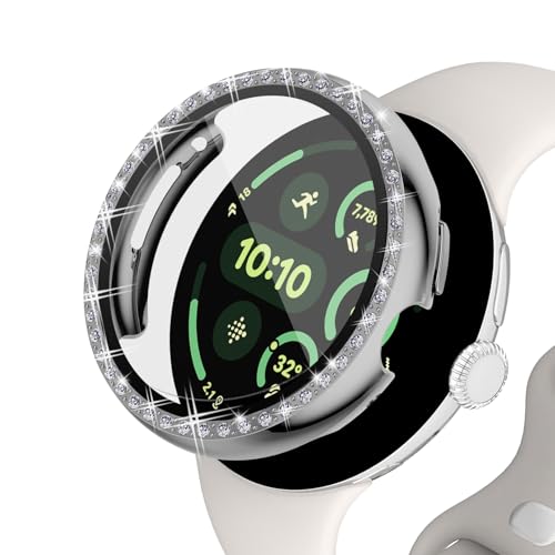 Displayschutzfolie, kompatibel mit Google Pixel Watch 3, 41 mm, 45 mm, glitzernde Strass-Hülle, harte Polycarbonat-Vollschutzhülle mit gehärtetem Glasfilm für Pixel Watch 3, Zubehör (Silber, 41 mm) Displayschutzfolie, kompatibel mit Google Pixel Watch 3, 41 mm, 45 mm, glitzernde Strass-Hülle, harte Polycarbonat-Vollschutzhülle mit gehärtetem Glasfilm für Pixel Watch 3, Zubehör (Silber, 41 mm) von Wugongyan
