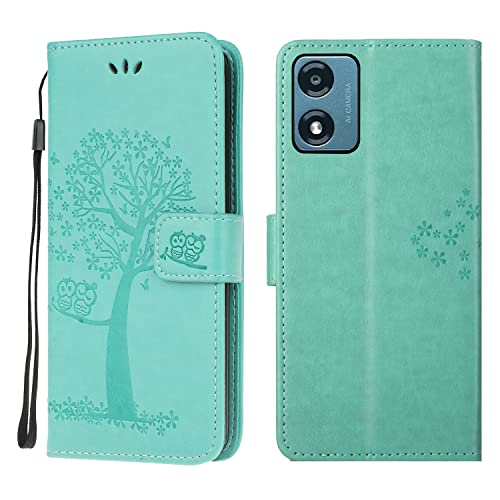 Wuhaizher Schutzhülle für Motorola G04/G24, Leder, Brieftasche, Klappetui, Magnetverschluss, Standfunktion, Buchstil-Hüllen für Moto E14/G04/G24, stoßfest, niedliche Eule und Baum, Grün Wuhaizher Schutzhülle für Motorola G04/G24, Leder, Brieftasche, Klappetui, Magnetverschluss, Standfunktion, Buchstil-Hüllen für Moto E14/G04/G24, stoßfest, niedliche Eule und Baum, Grün von Wuhaizher