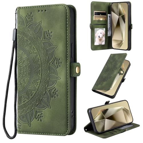 Wuhaizher Schutzhülle für Motorola G15, Mandala-Blume, Premium-Leder, Flip-Brieftaschenformat, mit Magnetkartenhalter, Klappständer, stoßfest, Schutzhülle für Motorola Moto G15, Grün Wuhaizher Schutzhülle für Motorola G15, Mandala-Blume, Premium-Leder, Flip-Brieftaschenformat, mit Magnetkartenhalter, Klappständer, stoßfest, Schutzhülle für Motorola Moto G15, Grün von Wuhaizher
