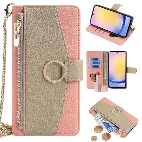 Wuhaizher Schutzhülle für Samsung A16, mit Reißverschluss, stoßfest, Leder, Flip-Folio-Brieftasche, Handyhülle, für Mädchen und Frauen, mit Spiegel, Ständer, Kartenhalter, Silikon, Reißverschluss, Wuhaizher Schutzhülle für Samsung A16, mit Reißverschluss, stoßfest, Leder, Flip-Folio-Brieftasche, Handyhülle, für Mädchen und Frauen, mit Spiegel, Ständer, Kartenhalter, Silikon, Reißverschluss, von Wuhaizher